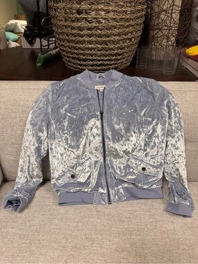 Cloud Chaser Crushed Velvet Bomber Jacket - Silver Blue